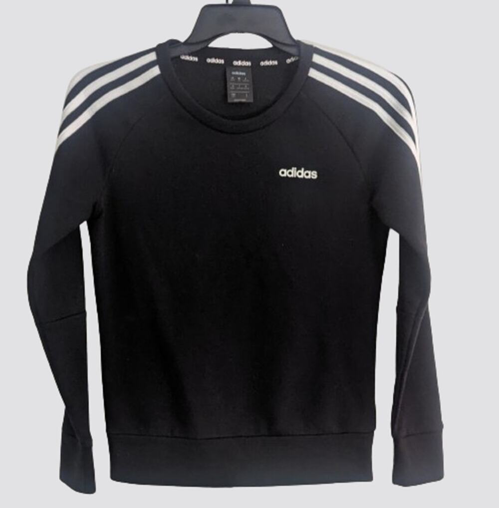 Womens ADIDAS Black 3 Stripe Fleece Sweatshirt Size XS (4-6)
